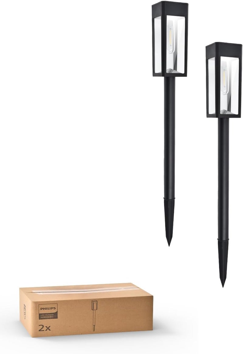 Philips 2 Packs Solar Pathway Lights Outdoor, Glass Metal Led Garden Landscape Lightings, 3000K Warm White, Waterproof for Decor Yard, Walkway, Patio, Driveway, Lawn - Image 1